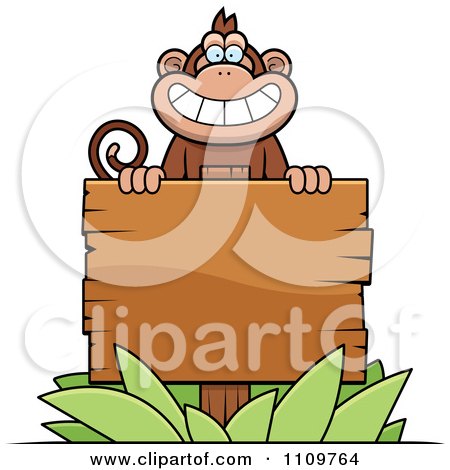 Clipart Monkey Behind A Wood Sign - Royalty Free Vector Illustration by Cory Thoman