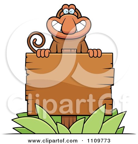 Clipart Proboscis Monkey Behind A Wooden Sign - Royalty Free Vector Illustration by Cory Thoman