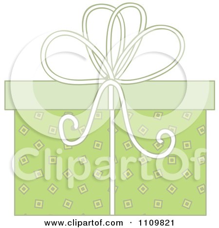 Clipart Green Patterned Gift Box With A Bow - Royalty Free Vector Illustration by KJ Pargeter