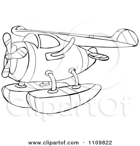 Clipart Outlined Cartoon Seaplane - Royalty Free Vector Illustration by djart