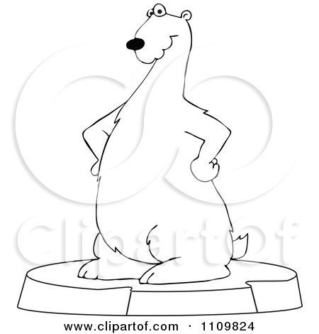 Clipart Outlined Cartoon Polar Bear Standing On An Ice Berg - Royalty Free Vector Illustration by djart