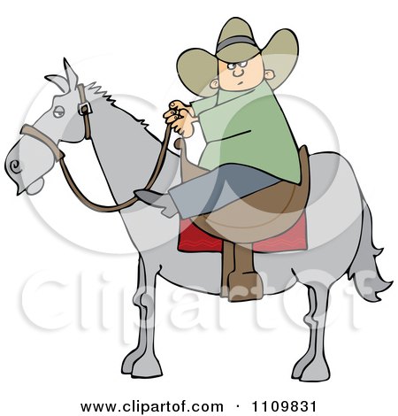 Clipart Cartoon Cowboy Holding The Reins While On Horseback - Royalty Free Vector Illustration by djart