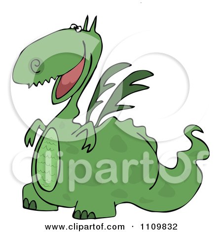 Clipart Cartoon Happy Green Dragon Grinning - Royalty Free Vector Illustration by djart
