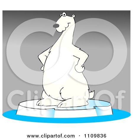 Clipart Cartoon Polar Bear Standing On Ice Over Gray - Royalty Free Illustration by djart