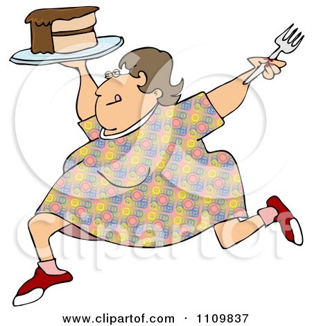 Clipart Cartoon Happy Obese Woman Running With Cake - Royalty Free Illustration by djart