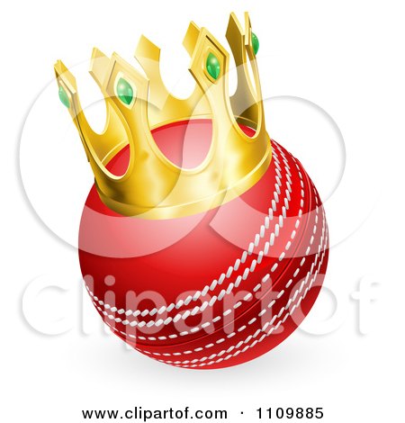Clipart Red Cricket Ball Wearing A 3d Gold Crown - Royalty Free Vector Illustration by AtStockIllustration