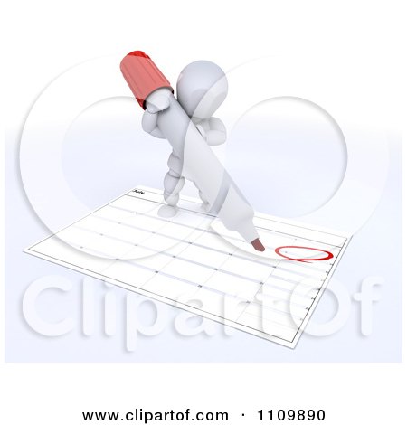 Clipart 3d White Character Circling Independence Day On A Calendar - Royalty Free CGI Illustration by KJ Pargeter