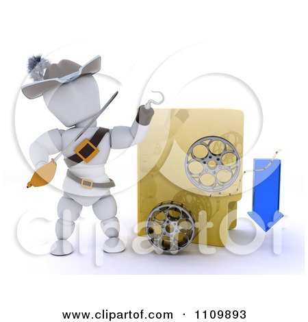 Clipart 3d Illegal Movie Download Pirate White Character With A Folder And Film Reels - Royalty Free CGI Illustration by KJ Pargeter
