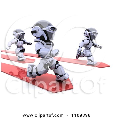 Clipart 3d Racing Robots On Red Arrows - Royalty Free CGI Illustration by KJ Pargeter