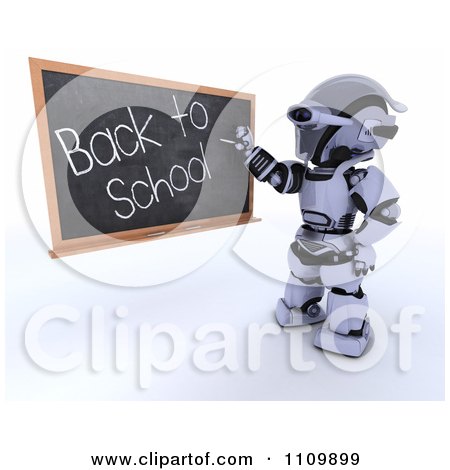 Clipart 3d Robot Teacher Writing Back To School On A Black Board - Royalty Free CGI Illustration by KJ Pargeter