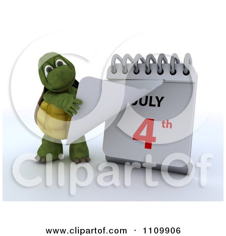 Clipart 3d Tortoise Tearing Off A Page On A Desk Calendar And Revelaing July 4th - Royalty Free CGI Illustration by KJ Pargeter
