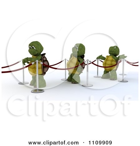 Clipart 3d Tortoises In Line With Red Ropes And Poles - Royalty Free CGI Illustration by KJ Pargeter