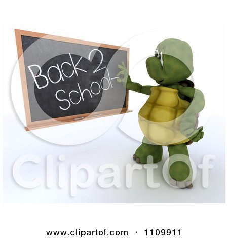 Clipart 3d Tortoise Teacher Writing Back To School On A Black Board - Royalty Free CGI Illustration by KJ Pargeter