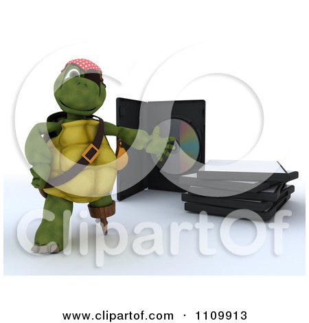 Clipart 3d Movie Or Software Pirate Tortoise Presenting Illegal Bootleg Packaging - Royalty Free CGI Illustration by KJ Pargeter