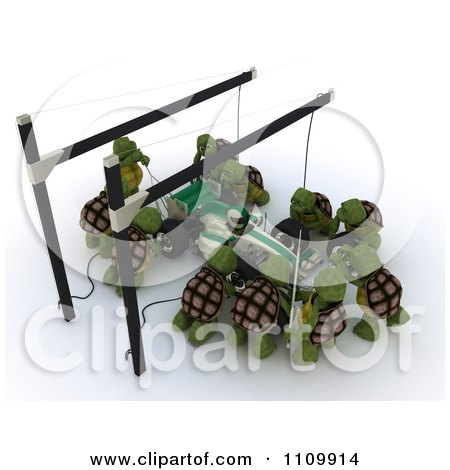 Clipart 3d Tortoises Working At A Race Car Pit Stop - Royalty Free CGI Illustration by KJ Pargeter