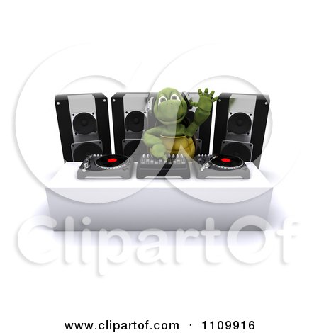 Clipart 3d Tortoise Dj Mixing Records And Waving - Royalty Free CGI Illustration by KJ Pargeter