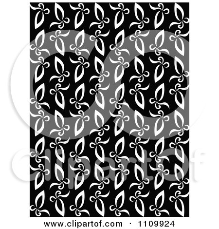 Clipart Black And White Seamless Floral Leaf Pattern - Royalty Free Vector Illustration by Vector Tradition SM