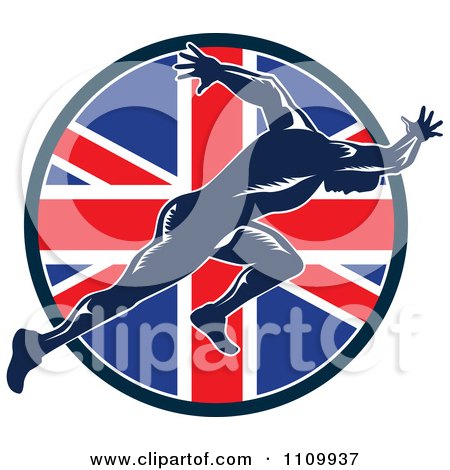 Clipart Sprinter Running Over A British Union Jack Flag Circle - Royalty Free Vector Illustration by patrimonio