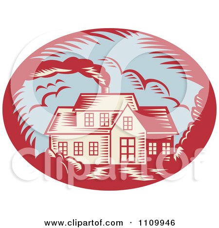 Clipart Retro Woodcut House With Smoke Rising From The Chimney - Royalty Free Vector Illustration by patrimonio