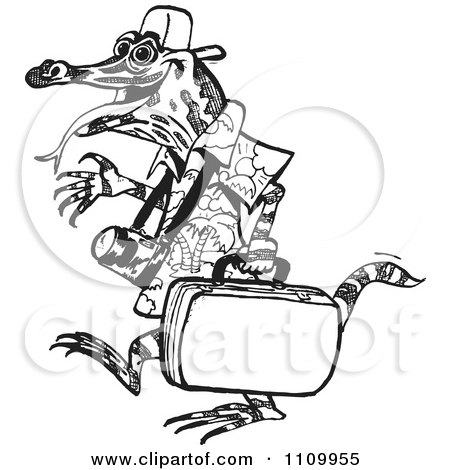 Clipart Black And White Australian Goanna Lizard Tourist - Royalty Free Vector Illustration by Dennis Holmes Designs