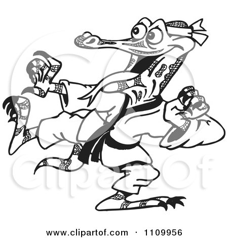 Clipart Black And White Kung Fu Aussie Goanna Lizard - Royalty Free Vector Illustration by Dennis Holmes Designs