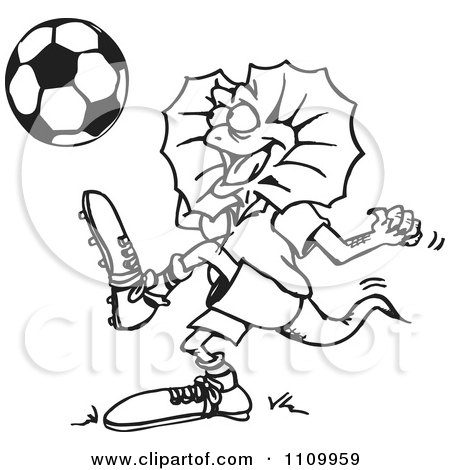 Clipart Black And White Aussie Frill Neck Lizard Playing Soccer - Royalty Free Vector Illustration by Dennis Holmes Designs