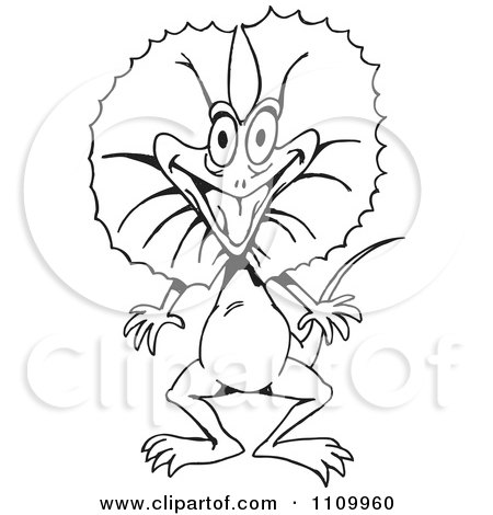 Clipart Black And White Aussie Frill Neck Lizard - Royalty Free Vector Illustration by Dennis Holmes Designs