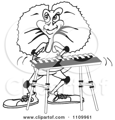 Clipart Black And White Aussie Frill Neck Lizard Playing A Keyboard - Royalty Free Vector Illustration by Dennis Holmes Designs