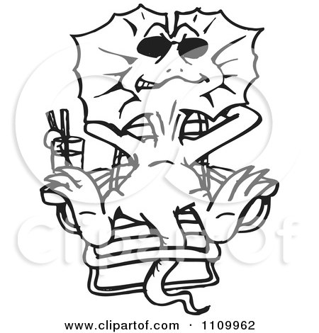 Clipart Black And White Aussie Frill Neck Lizard Sun Bathingin A Chair - Royalty Free Vector Illustration by Dennis Holmes Designs