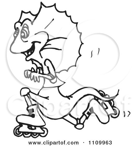 Clipart Black And White Aussie Frill Neck Lizard Roller Blading 2 - Royalty Free Vector Illustration by Dennis Holmes Designs