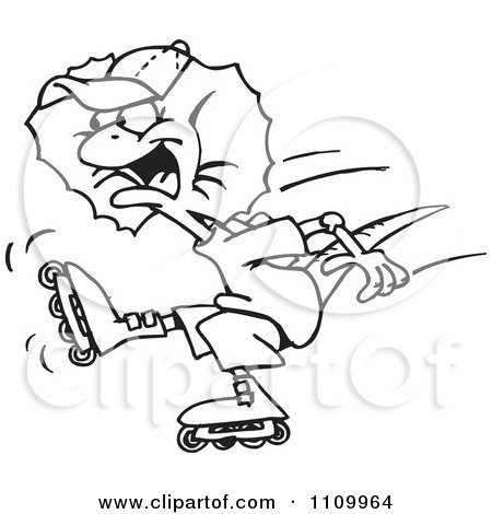 Clipart Black And White Aussie Frill Neck Lizard Roller Blading 1 - Royalty Free Vector Illustration by Dennis Holmes Designs