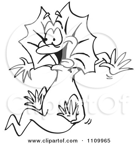 Clipart Black And White Aussie Frill Neck Lizard Jumping - Royalty Free Vector Illustration by Dennis Holmes Designs