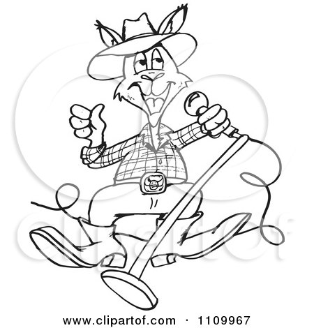Clipart Black And White Australian Kangaroo Singing - Royalty Free Vector Illustration by Dennis Holmes Designs