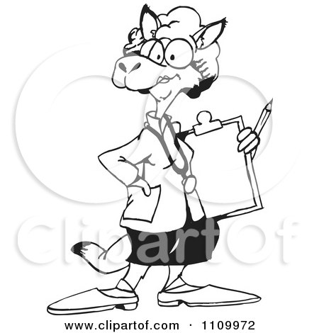 Clipart Black And White Aussie Kangaroo Nurse - Royalty Free Vector Illustration by Dennis Holmes Designs