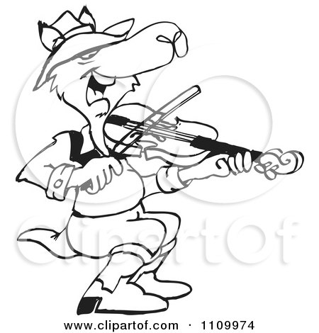 Clipart Black And White Aussie Kangaroo Playing A Fiddle - Royalty Free Vector Illustration by Dennis Holmes Designs