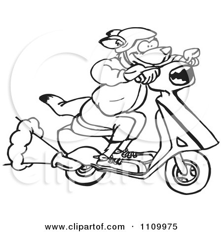 Clipart Black And White Aussie Kangaroo On A Moped - Royalty Free Vector Illustration by Dennis Holmes Designs