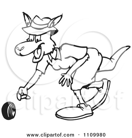 Clipart Black And White Aussie Kangaroo Lawn Bowling - Royalty Free Vector Illustration by Dennis Holmes Designs