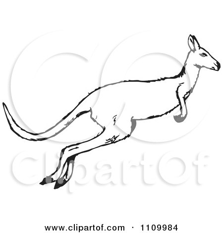 Clipart Black And White Jumping Kangaroo - Royalty Free Vector Illustration by Dennis Holmes Designs