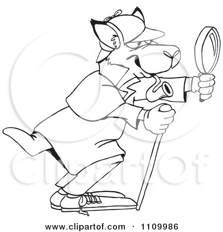 Clipart Black And White Aussie Kangaroo Detective - Royalty Free Vector Illustration by Dennis Holmes Designs