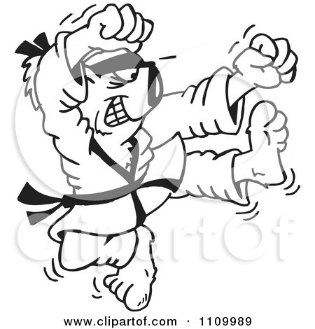 Clipart Black And White Aussie Karate Koala Kicking - Royalty Free Vector Illustration by Dennis Holmes Designs