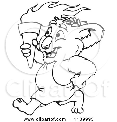 Clipart Black And White Aussie Koala Carrying An Olympic Games Torch - Royalty Free Vector Illustration by Dennis Holmes Designs