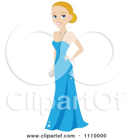 Clipart Beautiful Blond Woman Posing In A Formal Blue Gown - Royalty Free Vector Illustration by Rosie Piter