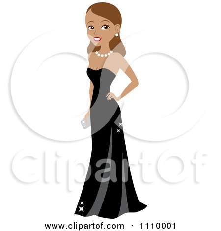Clipart Beautiful Brunette Woman Posing In A Formal Black Gown - Royalty Free Vector Illustration by Rosie Piter