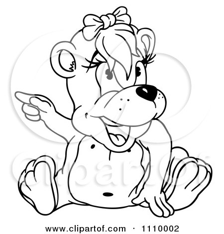 Clipart Outlined Bear Sitting And Pointing - Royalty Free Vector Illustration by dero
