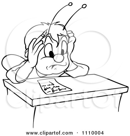 Clipart Outlined Beetle Student Writing At A Desk - Royalty Free Vector Illustration by dero