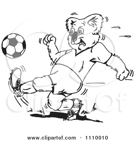 Clipart Black And White Aussie Koala Playing Soccer 1 - Royalty Free Vector Illustration by Dennis Holmes Designs