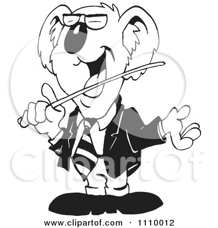 Clipart Black And White Aussie Koala Teacher Holding A Pointer - Royalty Free Vector Illustration by Dennis Holmes Designs