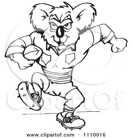 Clipart Black And White Aussie Koala Rugby Player - Royalty Free Vector Illustration by Dennis Holmes Designs