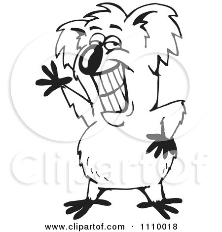 Clipart Black And White Aussie Koala Waving - Royalty Free Vector Illustration by Dennis Holmes Designs
