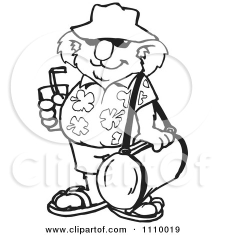 Clipart Black And White Aussie Koala Tourist - Royalty Free Vector Illustration by Dennis Holmes Designs